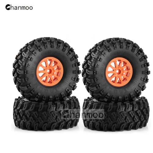 2.2 RC Crawler Tires And Wheels Beadlock Rims 1/10 RC Rubber Slingers Grappler Mud Tyres OD 136mm For 1:10 Rock Crawler Car Axial SCX10 90047 D90 TF2 Tamiya CC01 Traxxas TRX4 RGT 4PCS (Orange) - color: Orange