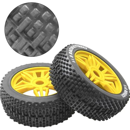 ShareGoo OD 4.52" 1/8 RC Buggy Rubber Tires Tyre w/ 5 Spoke Plastic Rim 17mm Hex Compatible with Arrma Kyosho Exceed RC Traxxas Redcat HSP HPI 1/8 Scale Off Road Car Buggy (Yellow) - color: Yellow