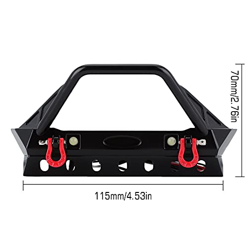 Metal Front Bumper with Lights for 1/10 RC Crawler Traxxas TRX4 Axial SCX10 90046 & SCX10 III AXI03007 AXI03003 (Style B) - 1 Set Black