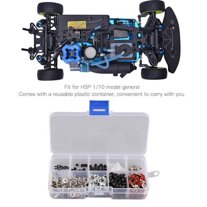 340PCS RC Screw Kit, Nuts Bolts Washers Hardware Fasteners for HSP 1/10 RC Car, High Strength Metal Material with Reusable Plastic Container, Durable RC Accessories for RC Car Repa