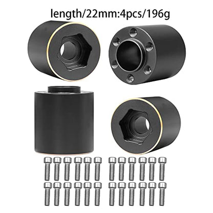 4Pcs Brass Weights 1.9 2.2 Inches Beadlock Wheels 12mm Hex Wheel Hub Widen Adapters for SCX10 TRX4 1/10 RC Crawler Upgrades (Black, 22mm) - color: Black, size: 22mm