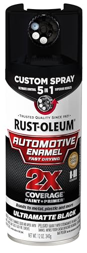 Rust-Oleum 2X Automotive Enamel 5-in-1 Spray Paint, Ultra Matte Black | Fast Dry, Adjustable Custom Spray Dial, Multi Surface (Metal, Wood, Plastic and More), Any Angle, Ultimate Coverage - color: Ultra Matte Black, size: 12 Ounce (Pack of 1)