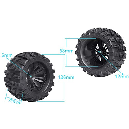 HobbyPark Pre-Glued 2.8" 12mm Hex 1/10 Scale RC Truck Tires and Wheels for Brushless Traxxas Rustler 4x4 VXL Stampede 4x4 2WD Redcat Volcano EPX Pro S30 Blackout XTE Pro(4-Pack)