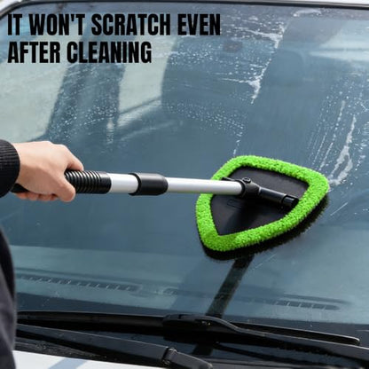 Windshield Cleaner Tool, Windshield Cleaning Tool, Car Window Detailing Cleaning Kit with Extendable Handle and Reusable Microfiber Pads, Auto Glass Wiper Brush for Car Office Home (Green) - color: Green