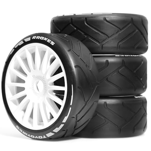 4PCS RC Off-Road Buggy 1:8 Tires and OD 103mm Arrow Pattern Hex 17mm Wheel Rims for 1:8 Scale RC On-Road Racing Car HPI WR8 HSP Hobao ARRMA Redcat Losi Kyosho VRX RC Rally Drift Car (C)