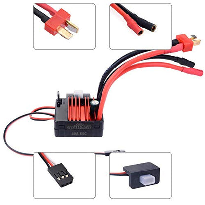 Dilwe RC Brushed Motor, 5-Slot 550 Brushed Motor + 80A ESC Combo Set Upgrade Parts Compatible with 1/10 RC Crawler Car Truck (12T)
