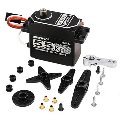 55KG Waterproof Brushless servo Full Metal Gears High Torque Fast Digital Servo for 1/8 1/10 1/12 RC Car/Shockproof Rc Car Servo (270 Degree) - color: Black 270 Degree