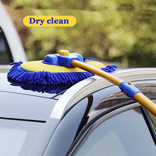BMLEI Car Wash Brush with Long Handle, 15° Curved Cleaning Mop Car Wash Kit | Microfiber Replacement Head, Car Duster Exterior, Extension Pole, , Scratch-free, Car Cleaning Brush for Cars Trucks RV Boats - color: Blue Mop With Blue Washing Cloth