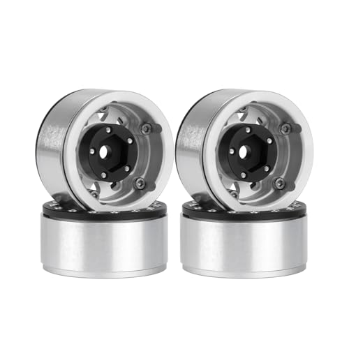 4PCS 1.55 Inch Aluminum Alloy Metal Beadlock Wheel Rim Hubs Replacement Accessory for AX90069 D90 TF2 CC01 Tamiya 1/10 RC Crawler Car Upgrade Parts(10Holes-Black Silver) - color: 10holes-black Silver