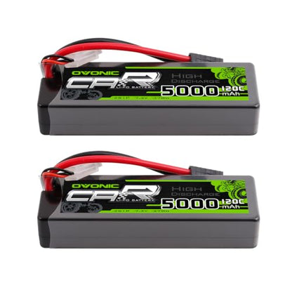 OVONIC 2S Hard Case Lipo Battery TRA Plug RC Car Battery 7.4V 120C Lipo for RC Car Trucks 1/8 1/10 RC Vehicles(2 Packs)