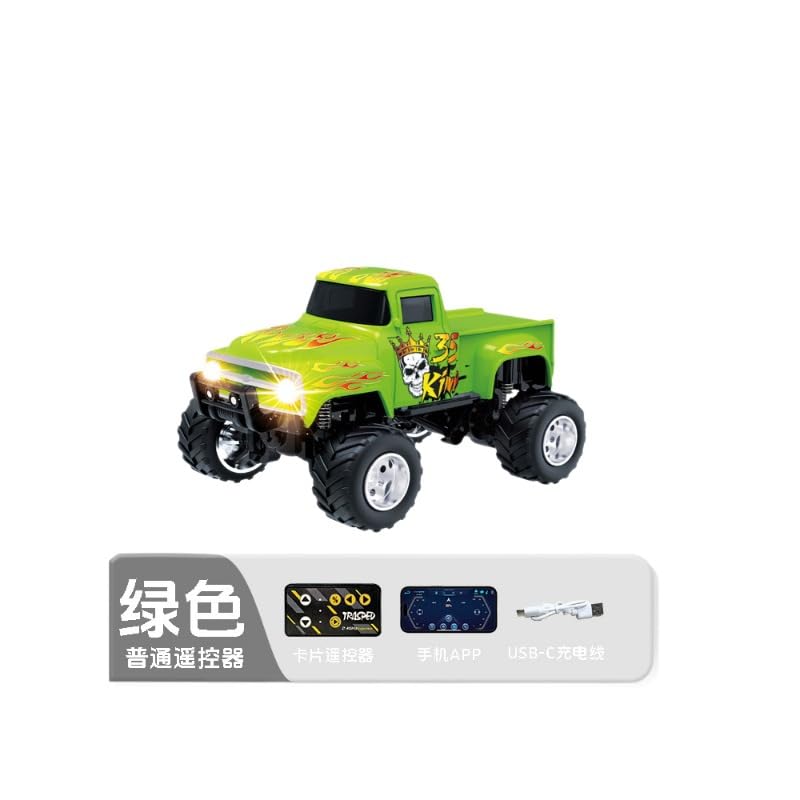 1:64 Scale MINI Monster Truck RC Car with Tow Hook, 2.4G Alloy Remote Control Vehicle with 3-Speed Gear,Multi-Player Off-Road Model HG4-231 - color: Green