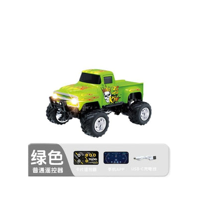 1:64 Scale MINI Monster Truck RC Car with Tow Hook, 2.4G Alloy Remote Control Vehicle with 3-Speed Gear,Multi-Player Off-Road Model HG4-231 - color: Green
