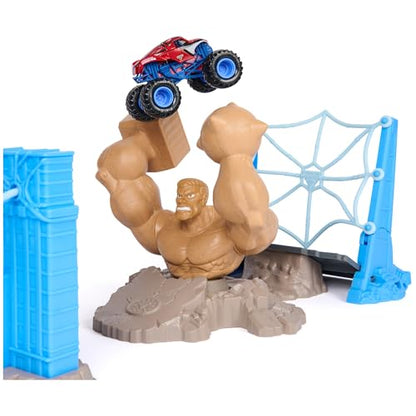 Monster Jam Marvel Spider-Man, Sandman City Battle Monster Truck Playset | Exclusive 1:64 Spider-Man, Rotating Sandman Obstacle, Sling-Powered Launcher, Pretend Play Gifts for Kids Ages 3+ - style: Spiderman City Playset