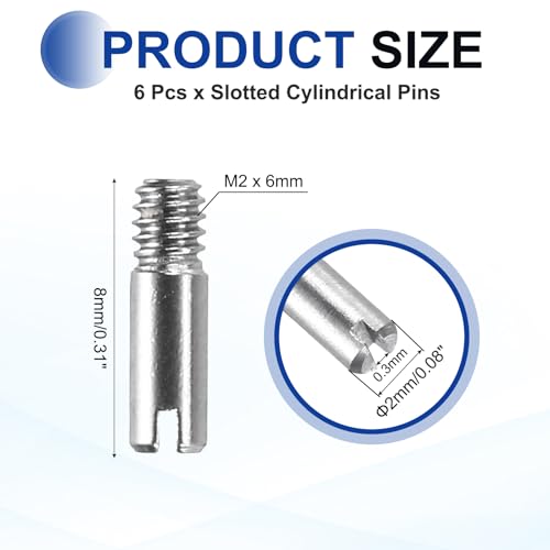 MECCANIXITY 6 Pcs M2 x 8mm Slotted Cylindrical Pins, 304 Stainless Steel Dowel External Thread Locating Parallel Pins Shelf Support Peg Pin for Furniture Installation, DIY Project - size: M2 x 8mm
