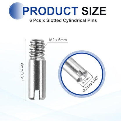 MECCANIXITY 6 Pcs M2 x 8mm Slotted Cylindrical Pins, 304 Stainless Steel Dowel External Thread Locating Parallel Pins Shelf Support Peg Pin for Furniture Installation, DIY Project - size: M2 x 8mm