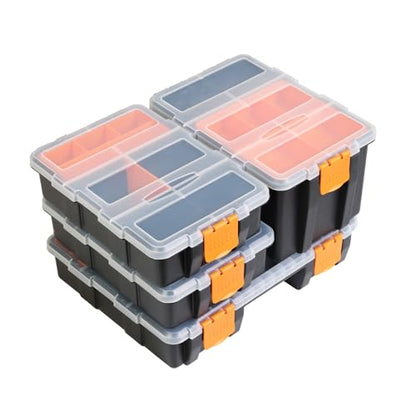 Torin AG421B Hardware & Parts Organizers: 4 Piece Versatile And Durable Storage Toolbox for Bolts, Screws, Nails, Nuts and Small Hardware, Black/Orange - size: 12IN
