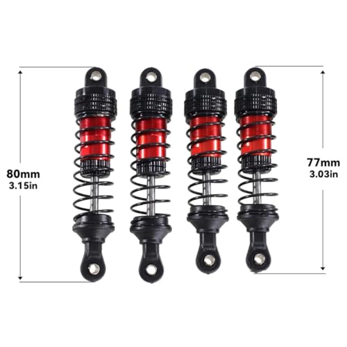 4PCs Upgraded Shock Absorbers Front ＆ Rear Hydraulic Shock Absorbers for MJX Hyper Go SCY Wltoys H16BM H14BM 14301 14302 14303 1/12 1/14 1/16 RC Car Upgrade Parts (77mm 80mm Red) - color: 77mm 80mm Red