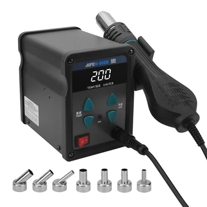 868D Hot Air Rework Station 700W Digital Display High Power with 7 Hot Air Nozzles Adjustable temperature and Air Volume, Automatic Sleep Function