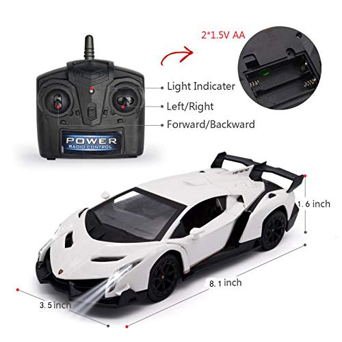 Remote Control Car Lamborghini Licensed 1:24 RC Car 2.4G,White | Veneno Officially Licensed LED Lights Toy RC Cars Model Vehicle for Boys 6,7,8 Years Old - color: White