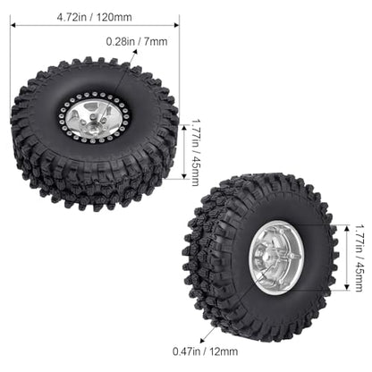 Hobbypark 1.9 Beadlock Wheels and Tires 120mm / 4.72inch Height and Mounting Install Tool for 1/10 RC Crawler with Foam Inserts,Set of 4 (Silver&Black) - color: Silver&black