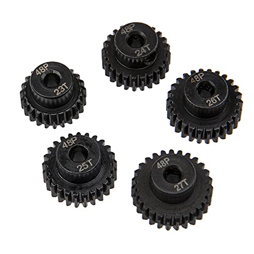 5Pack ShareGoo Steel 48P 3.175mm Pinion Gear Sets 23T 24T 25T 26T 27T fit 3.175mm (1/8-Inch) Shaft Compatible with Arrma HPI Kyosho Losi Axial Traxxas Tamiya Associated 1/10 RC Car Monster Truck Buggy