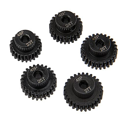 5Pack ShareGoo Steel 48P 3.175mm Pinion Gear Sets 23T 24T 25T 26T 27T fit 3.175mm (1/8-Inch) Shaft Compatible with Arrma HPI Kyosho Losi Axial Traxxas Tamiya Associated 1/10 RC Car Monster Truck Buggy