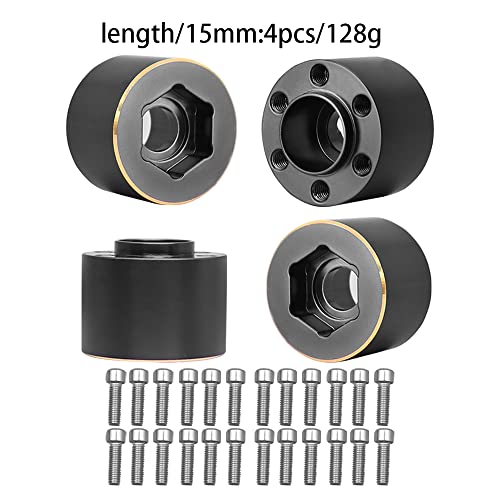 4Pcs Brass Weights 1.9 2.2 Inches Beadlock Wheels 12mm Hex Wheel Hub Widen Adapters for SCX10 TRX4 1/10 RC Crawler Upgrades (Black, 15mm) - color: Black, size: 15mm
