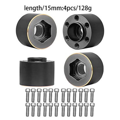 4Pcs Brass Weights 1.9 2.2 Inches Beadlock Wheels 12mm Hex Wheel Hub Widen Adapters for SCX10 TRX4 1/10 RC Crawler Upgrades (Black, 15mm) - color: Black, size: 15mm