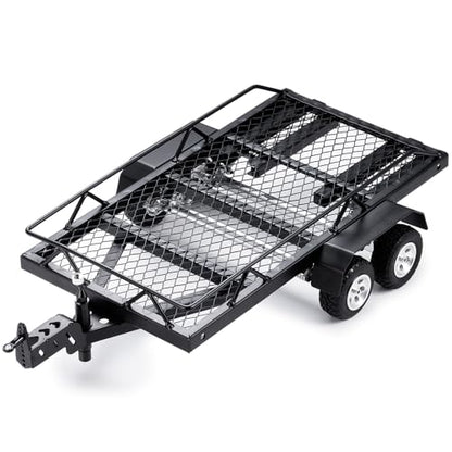 RC Trailer for Hauling Behind Car with Hook for 1/24 SCX24 FCX24 | Metal Flatbed Hitch Mount Trailer RC Crawler Car Heavy Duty Truck Trailer Upgrades