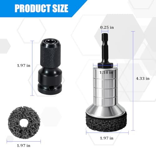 Car Wheel Hub Cleaning Tool, Brakewheel Lug Stud Rotor Rust Removal Disc with 5 Pads, 1 Adapter, Auto Brake Inner Rim Resurfacing Tool, Fits Power Drill or 1/2" Impact Driven Wrenches (Silver) - color: Silver