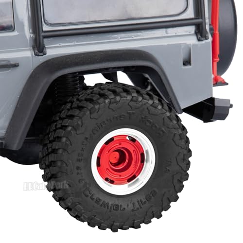 RC 1.0 Wheels and Tires for 1/18 TRX4M,1/24 SCX24 RC Crawler Car,RC Aluminum Wheel Rims & Rubber Tires w/Foam Inserts,RC 1.0 Off Road Buggy Rally Wheels and Tires,Red - color: Red - (4pcs Bailuchi Tires)