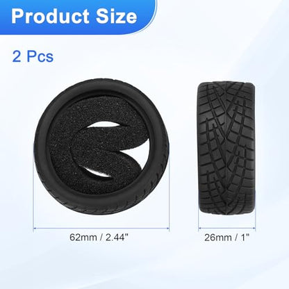 uxcell 2Pcs Soft Rubber RC On-Road Car Tyres D8-Type Sponge Inside for RC 1/10 HSP Tires Scale Touring On-Road Racing DIY Model Car- 62mm(2.44") OD x 26mm(1") Width, Black