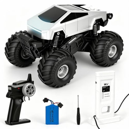 1:18 Amphibious 4WD Cyber RC Monster Truck, 2.4GHz Waterproof Stunt Car w/Charging Dock Gift for Boys 4+ - color: Silvery