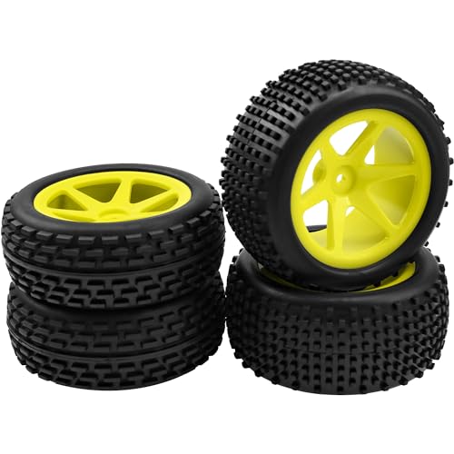 4Pcs HIRCQOO OD 88mm/3.46" Front Rear Rubber Tire Tyre & Plastic Wheel Rims 12mm Hex Compatible with Redcat Shockwave HPI HSP ExceedRC Kyosho 1/10 Scale Off Road Buggy (Yellow) - color: Yellow