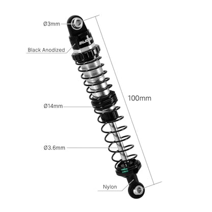 INJORA DRX 100mm Dual-rate Spring Oil Shocks for TRX4 SCX10 1/10 RC Crawler - size: 100mm
