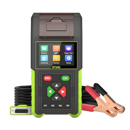 12V/24V Automotive Battery Tester & Relay Tester 20-2000CCA Load Tester | BT500 12V/24V Car Battery Tester, Relay Tester, Digital Battery Analyzer Charging Cranking System Test with Built-in Printer