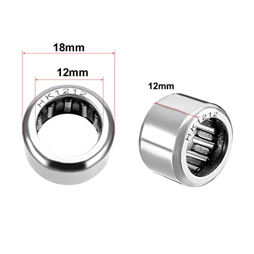 uxcell HK1212 Drawn Cup Needle Roller Bearings, Open End, 12mm Bore Dia, 18mm OD, 12mm Width (Pack of 10) - size: 12x18x12mm