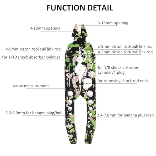 Metal Shock Absorber Pliers Rod Ball Clamp & Ball Joint Wrench Multi-Function RC Tool Combo Set for 1/8 1/10 Remote Control Car, Camouflage