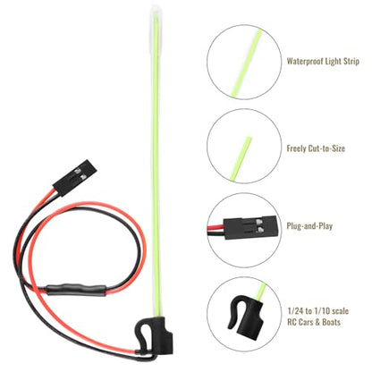 2PCS LED RC Whip Antenna Lights for RC Car/Boat, Green Light | Cuttable Flexible, Easy Plug-and-Play RC Glow Antenna, Water-Resistant - color: Green Light