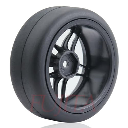 fujita 1/10 RC Rally Racing Drift Tires and Hard Plastic Wheels 65mm OD for Tamiya XV01 XV02 TT02 PTG HSP HPI RGT Kyosho FAZER MK2 PTG (Black) - color: Black