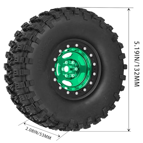 2.2in Aluminium Wheels&Wheel Rim Tires Beadlock Wheel&Wheel Hub Rim Upgrades Part for 1/10 SCX10 SCX10II SCX10III 90046 TRX4 D90.4PCS(135 * 55MM),Green - color: Green(4pcs）