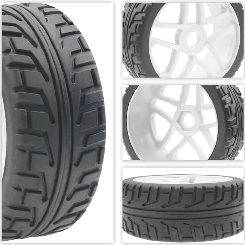 ShareGoo OD 4.09" Rubber 1/8 RC Buggy Tires and 17mm Hex Wheels Rim Compatible with Arrma Typhon Kyosho Losi VRX Redcat HSP HPI 1/8 Scale RC Off Road Buggy (White) - color: White