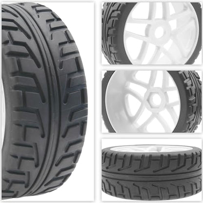 ShareGoo OD 4.09" Rubber 1/8 RC Buggy Tires and 17mm Hex Wheels Rim Compatible with Arrma Typhon Kyosho Losi VRX Redcat HSP HPI 1/8 Scale RC Off Road Buggy (White) - color: White