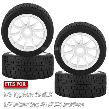 RC Highway Tires Wheel for 1/8 Typhon 6s BLX,1/7 Infraction 6S BLX/Limitless,RC Drift Off Road Buggy Rally Truck Wheels and Tires,4PCS RC High Speed Wheel Highway Rubber Tires,White - color: White - (4pcs High Speed Wheel)