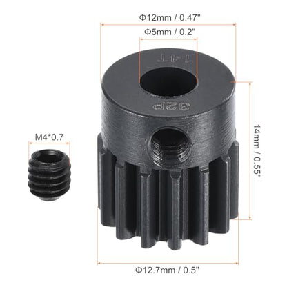 MECCANIXITY RC 32P Hardened Pinion Gear 5mm Shaft 14T Motor Gears Carbon Steel for RC Car Boat Drone - style: 14T
