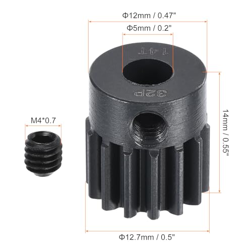 MECCANIXITY RC 32P Hardened Pinion Gear 5mm Shaft 14T Motor Gears Carbon Steel for RC Car Boat Drone - style: 14T
