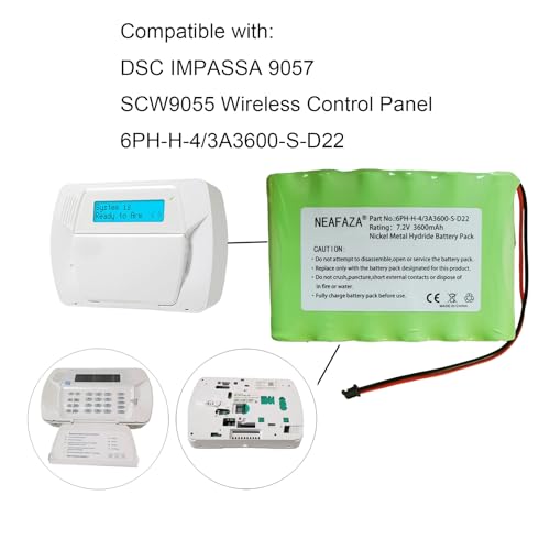 6PH-H-4/3A3600-S-D22 7.2V 3600mAh Ni-MH Battery Compatible with DSC IMPASSA SCW9057 SCW9055 ADT SCW9057G-433 Wireless Security System Alarm Panel (1 Pack)