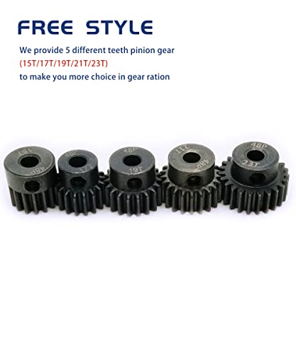 48P Pinion Gear 15T 17T 19T 21T 23T with Screwdriver for 1/10 RC Motor | Hardened Metal,High Strength,Wear Resistant 48P Pinion Gear Set for Traxxas Arrma HSP HPI AXIAL Tamiya Losi - size: 15T/17T/19T/21T/23T