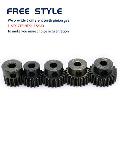 48P Pinion Gear 15T 17T 19T 21T 23T with Screwdriver for 1/10 RC Motor | Hardened Metal,High Strength,Wear Resistant 48P Pinion Gear Set for Traxxas Arrma HSP HPI AXIAL Tamiya Losi - size: 15T/17T/19T/21T/23T