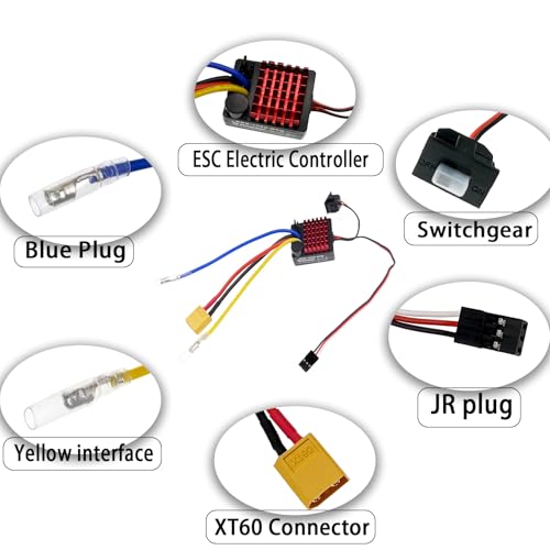 60A Waterproof Brushed ESC，1060 2-3s Electronic Speed Controller Waterproof RTR with XT60 Plug JR Plug for 540/550/380/370 Motors 1/10 Scale RC Crawler Car/Boats/Tanks